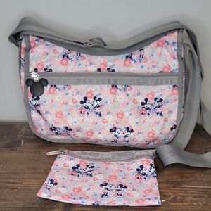 LeSportsac Disney Minnie And Mickey Crossbody Tote W/ Matching Cosmetic Bag EUC
